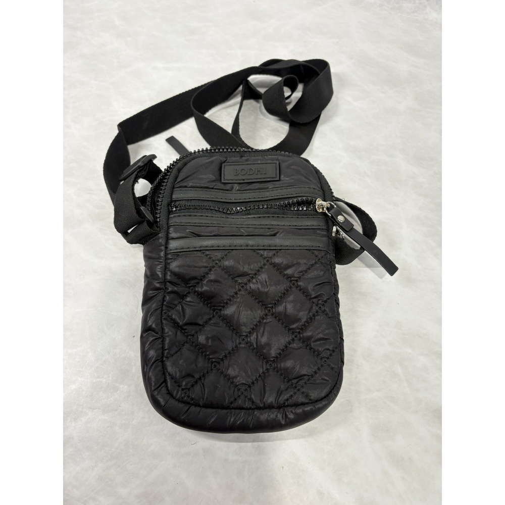BODHI‎ Quilted Nylon Crossbody Bag Black Small Travel Zip Purse Classic Minimal